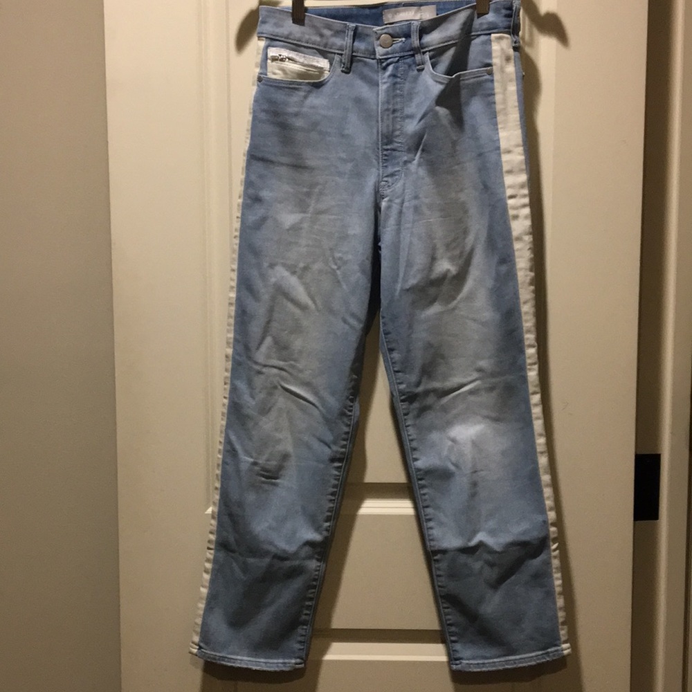 Athleta Sculptek High Waist High Rise Baggy Tuxedo white Stripe detail Jeans 6